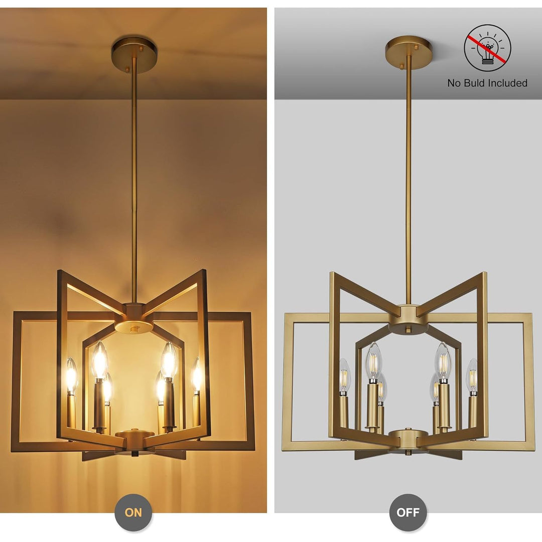 6 - Light Gold Pendant Light, Modern Farmhouse Dining Room Light Fixtures Over Table, Industrial Metal Geometric Kitchen Chandelier for Entryway Hallway Foyer Bedroom - Just Closeouts Canada Inc.