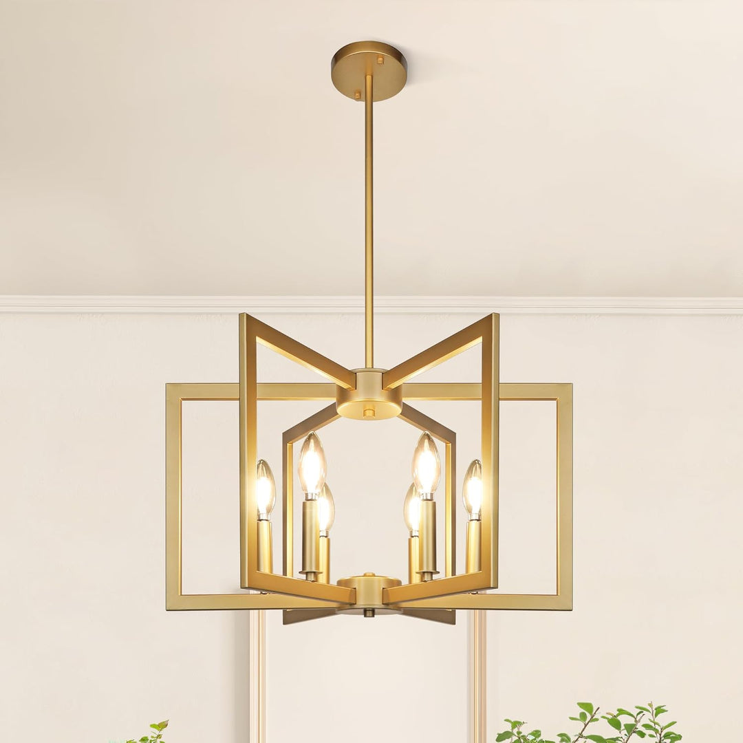 6 - Light Gold Pendant Light, Modern Farmhouse Dining Room Light Fixtures Over Table, Industrial Metal Geometric Kitchen Chandelier for Entryway Hallway Foyer Bedroom - Just Closeouts Canada Inc.