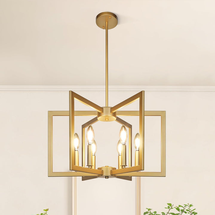6 - Light Gold Pendant Light, Modern Farmhouse Dining Room Light Fixtures Over Table, Industrial Metal Geometric Kitchen Chandelier for Entryway Hallway Foyer Bedroom - Just Closeouts Canada Inc.