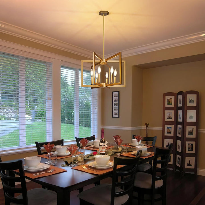 6 - Light Gold Pendant Light, Modern Farmhouse Dining Room Light Fixtures Over Table, Industrial Metal Geometric Kitchen Chandelier for Entryway Hallway Foyer Bedroom - Just Closeouts Canada Inc.