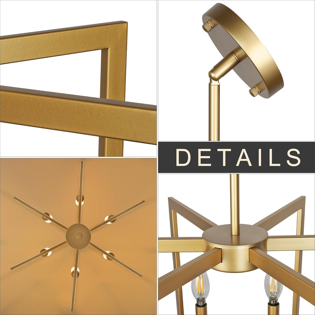6 - Light Gold Pendant Light, Modern Farmhouse Dining Room Light Fixtures Over Table, Industrial Metal Geometric Kitchen Chandelier for Entryway Hallway Foyer Bedroom - Just Closeouts Canada Inc.