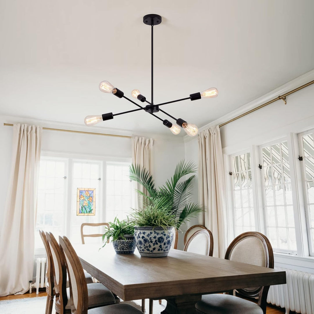 6 Lights Black Sputnik Chandelier Modern Industrial Ceiling Light Mid Century Vintage Contemporary Pendant - Just Closeouts Canada Inc.
