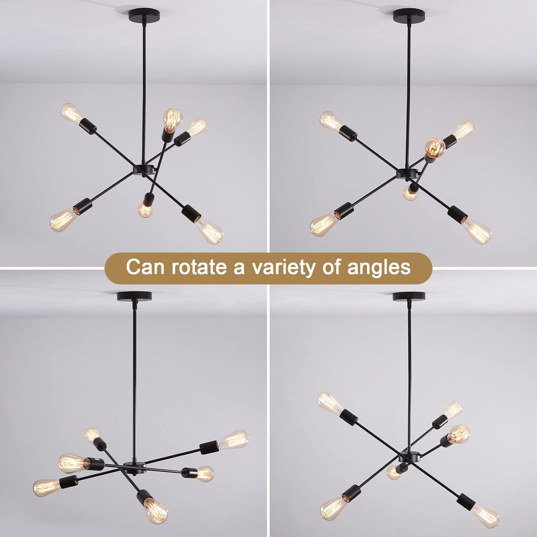 6 Lights Black Sputnik Chandelier Modern Industrial Ceiling Light Mid Century Vintage Contemporary Pendant - Just Closeouts Canada Inc.