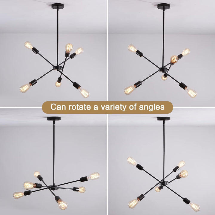 6 Lights Black Sputnik Chandelier Modern Industrial Ceiling Light Mid Century Vintage Contemporary Pendant - Just Closeouts Canada Inc.