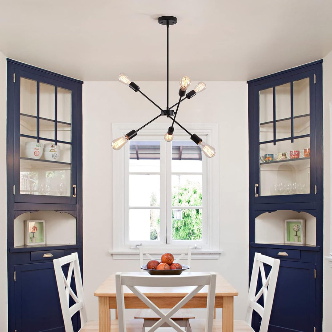 6 Lights Black Sputnik Chandelier Modern Industrial Ceiling Light Mid Century Vintage Contemporary Pendant - Just Closeouts Canada Inc.