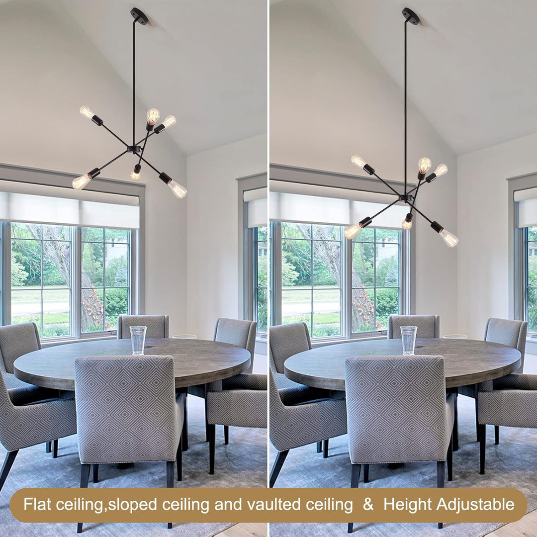 6 Lights Black Sputnik Chandelier Modern Industrial Ceiling Light Mid Century Vintage Contemporary Pendant - Just Closeouts Canada Inc.