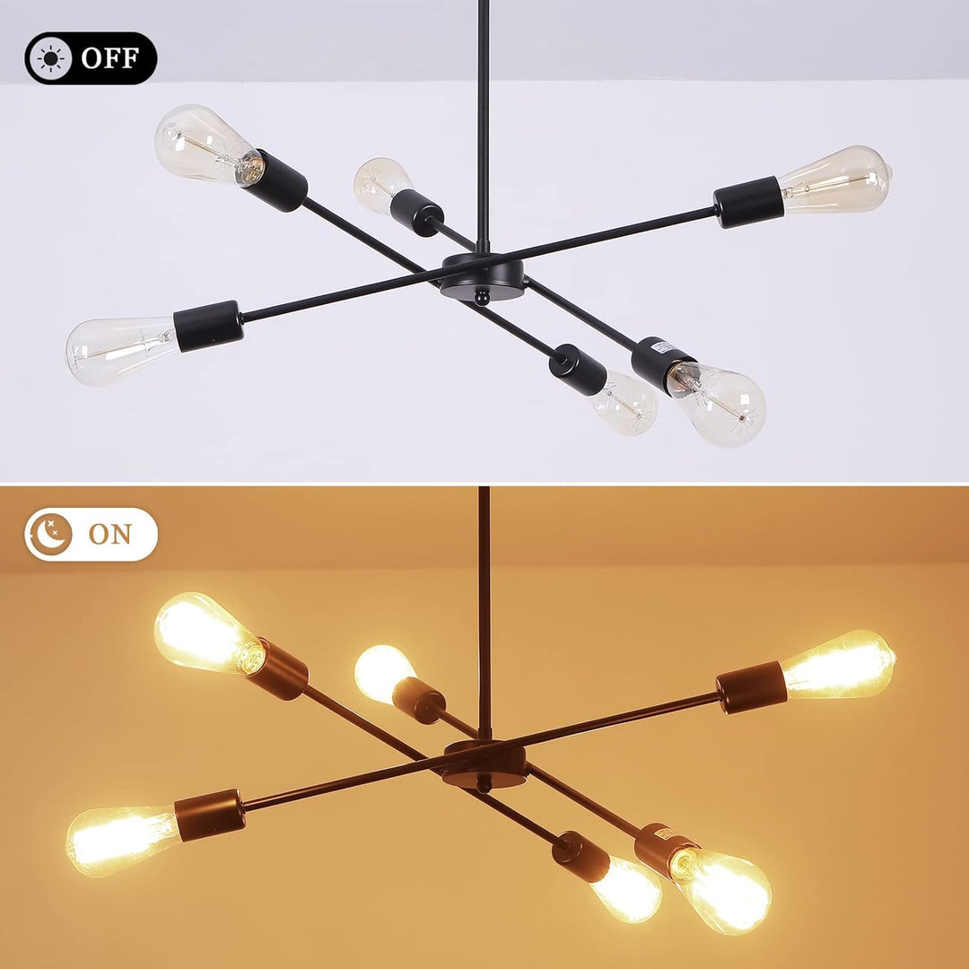 6 Lights Black Sputnik Chandelier Modern Industrial Ceiling Light Mid Century Vintage Contemporary Pendant - Just Closeouts Canada Inc.