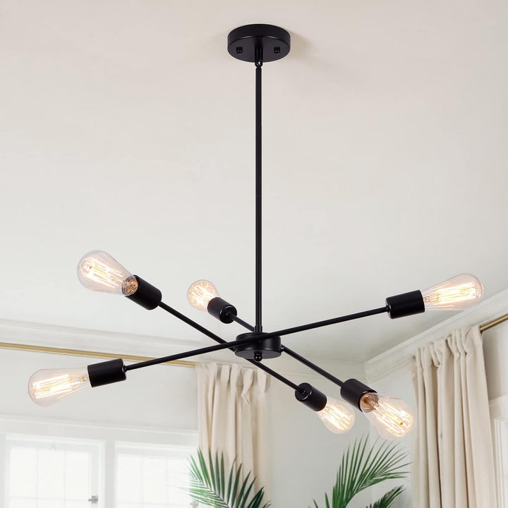 6 Lights Black Sputnik Chandelier Modern Industrial Ceiling Light Mid Century Vintage Contemporary Pendant - Just Closeouts Canada Inc.