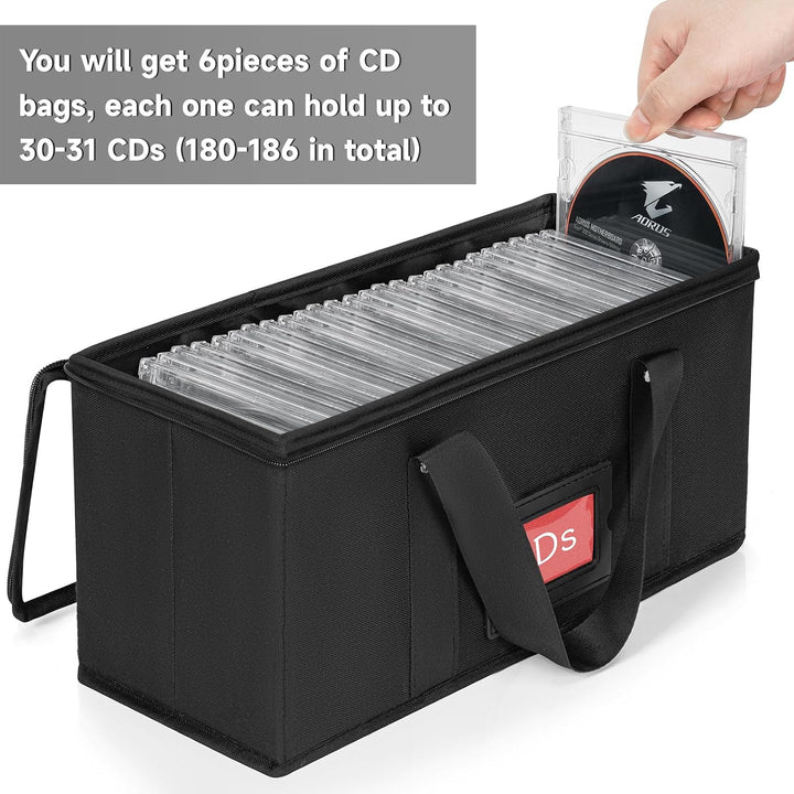 6 Pack CD Storage Boxes, CD Case Holder Organizer with Clear PVC Lid and Index Labels- 13.4"x 6.3"x 5.5" CDs Storage Holder Bags, Each Hold up to 31 CDs Jewel Cases or 170 Discs -6 Pack - Just Closeouts Canada Inc.X004HGAU09