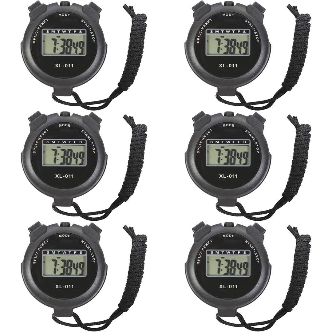 6-Pack Digital Sport Stopwatch Timer, Electronic Large Display with Date Time and Alarm Function, Multi-Function Sports Coaches Fitness Coaches and Referees Black - Just Closeouts Canada Inc.X0048YQEDR