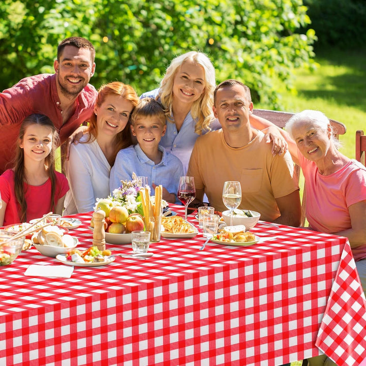 6 Pack Plastic Checkered Tablecloth, 80x140 cm Red and White Picnic Disposable Table Cover Rectangular Gingham Tablecover for Birthdays, Carnivals, Parties - Just Closeouts Canada Inc.