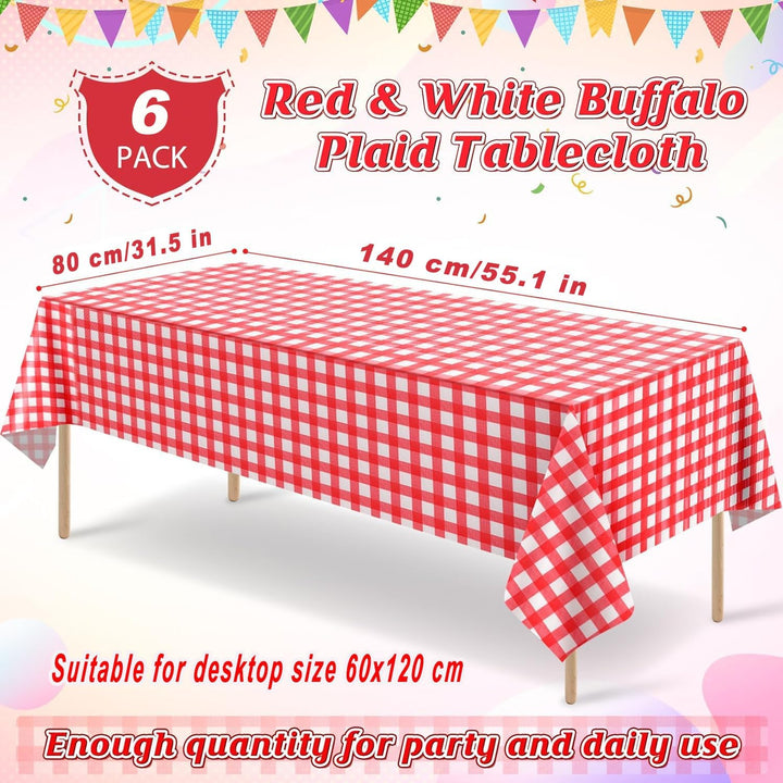 6 Pack Plastic Checkered Tablecloth, 80x140 cm Red and White Picnic Disposable Table Cover Rectangular Gingham Tablecover for Birthdays, Carnivals, Parties - Just Closeouts Canada Inc.