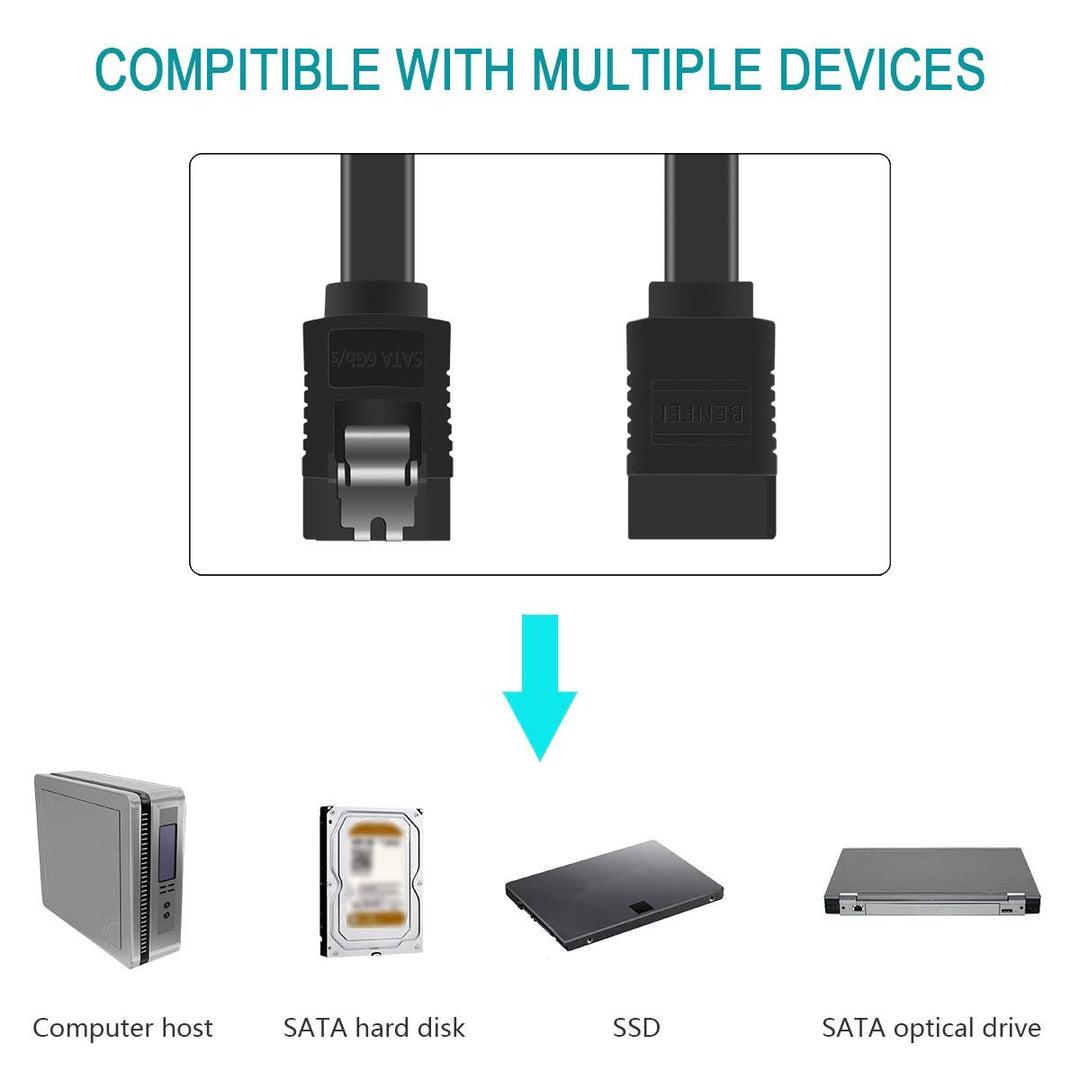 6 Pack SATA Cable III 6Gbps Straight HDD SDD Data Cable with Locking Latch 18 Inch Compatible for SATA HDD, SSD, CD Driver, CD Writer - Black - Just Closeouts Canada Inc.
