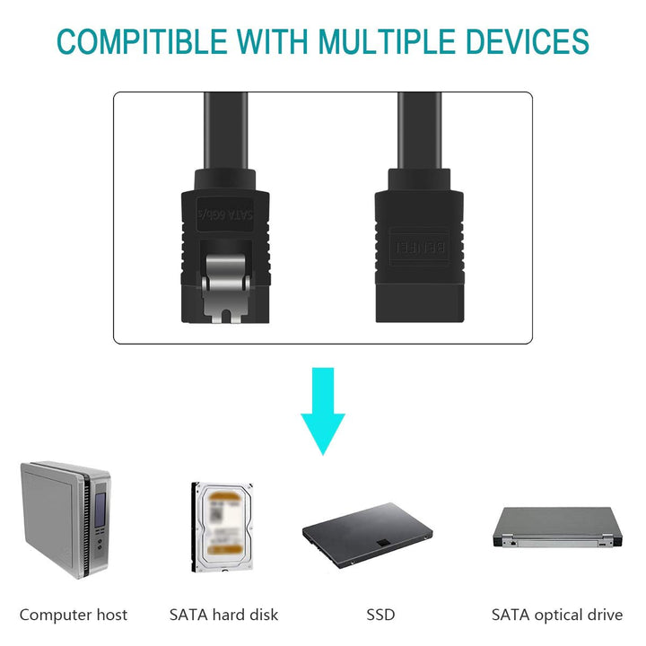 6 Pack SATA Cable III 6Gbps Straight HDD SDD Data Cable with Locking Latch 18 Inch Compatible for SATA HDD, SSD, CD Driver, CD Writer - Black - Just Closeouts Canada Inc.
