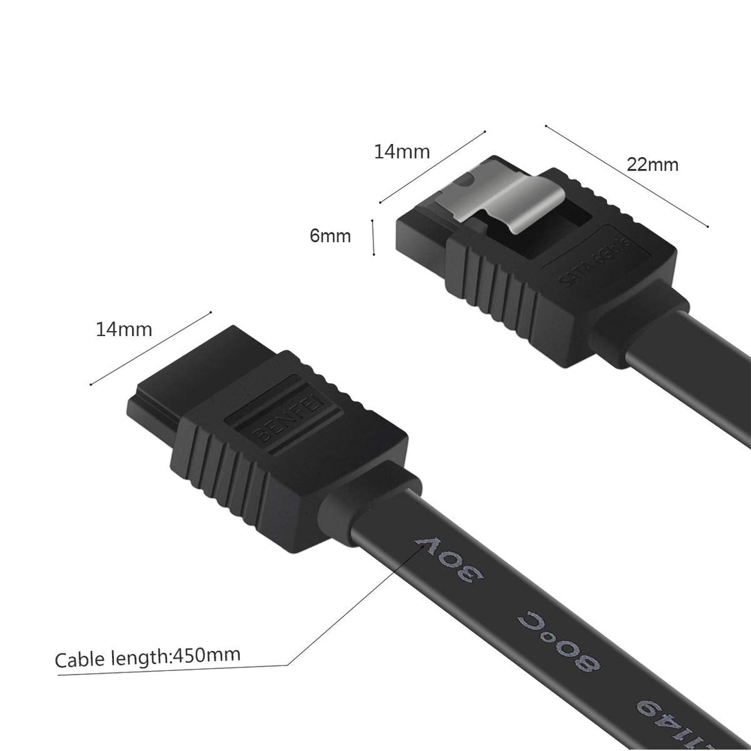 6 Pack SATA Cable III 6Gbps Straight HDD SDD Data Cable with Locking Latch 18 Inch Compatible for SATA HDD, SSD, CD Driver, CD Writer - Black - Just Closeouts Canada Inc.