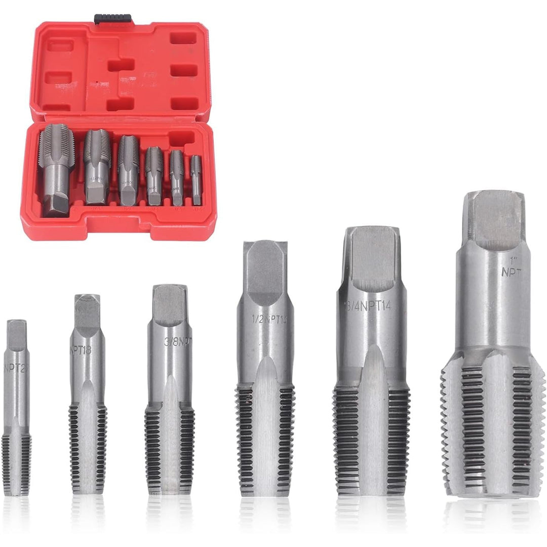 6 Piece NPT Pipe Tap Set, Carbon Steel Hand Threading Plumbing Tap Set for Accurate Threads, 1, 3/4, 1/2, 3/8, 1/4, 1/8 NPT Tap, for Plumbers Mechanics DIYers - Just Closeouts Canada Inc.X004AG2HX9