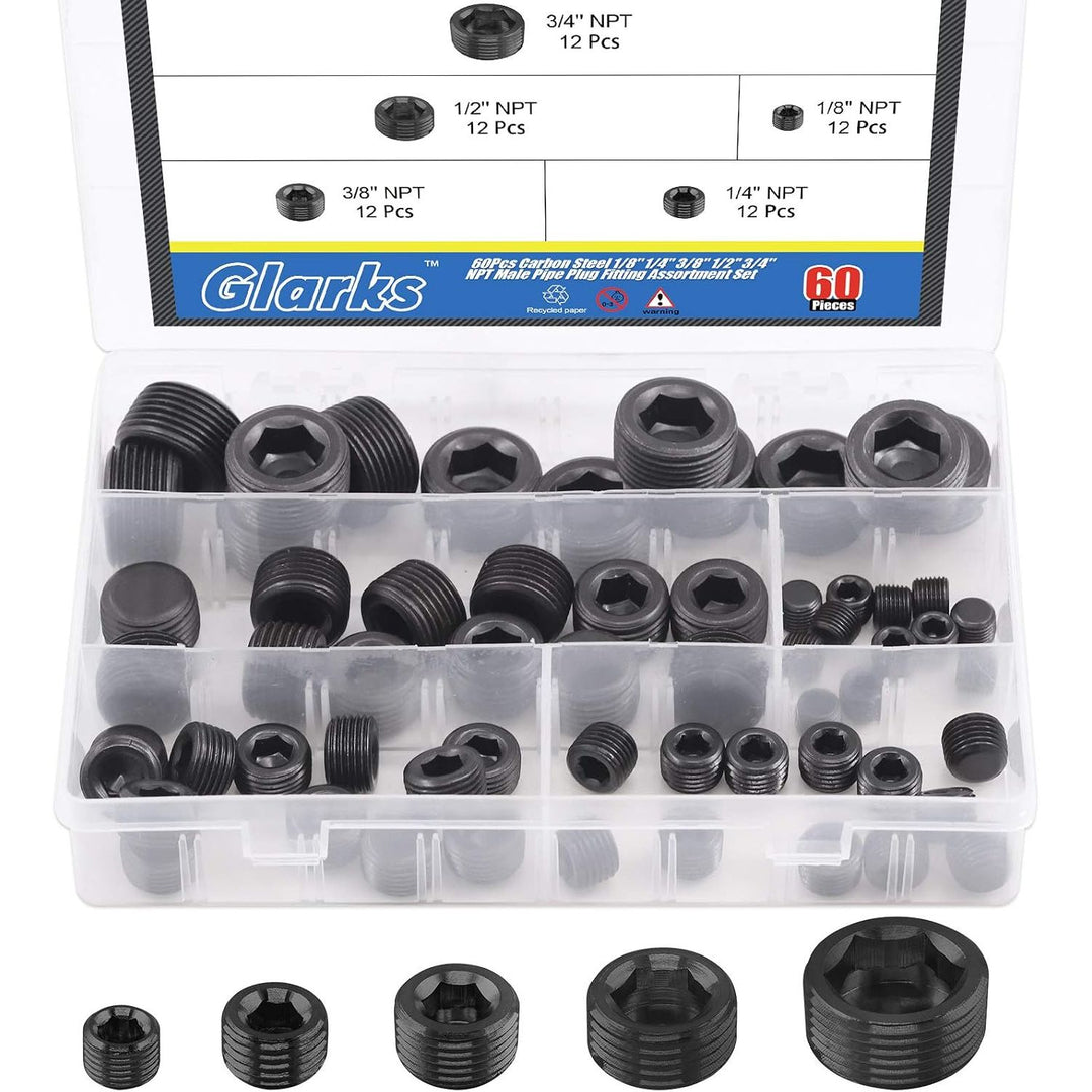 60 Carbon-Steel NPT Hex-Socket Pipe Plugs, 5 Sizes - Just Closeouts Canada Inc.