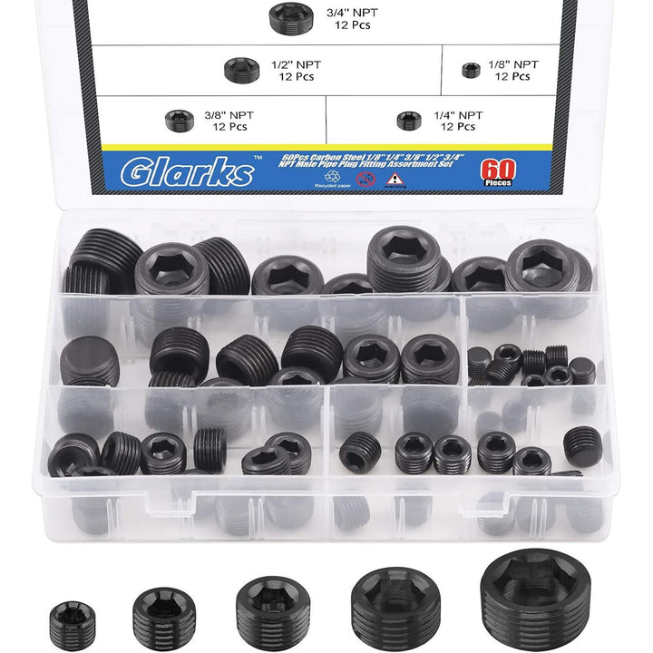 60 Carbon-Steel NPT Hex-Socket Pipe Plugs, 5 Sizes - Just Closeouts Canada Inc.