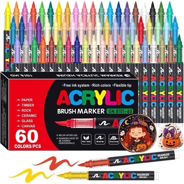 60-Colour Soft Brush Acrylic Paint Marker Set - Just Closeouts Canada Inc.