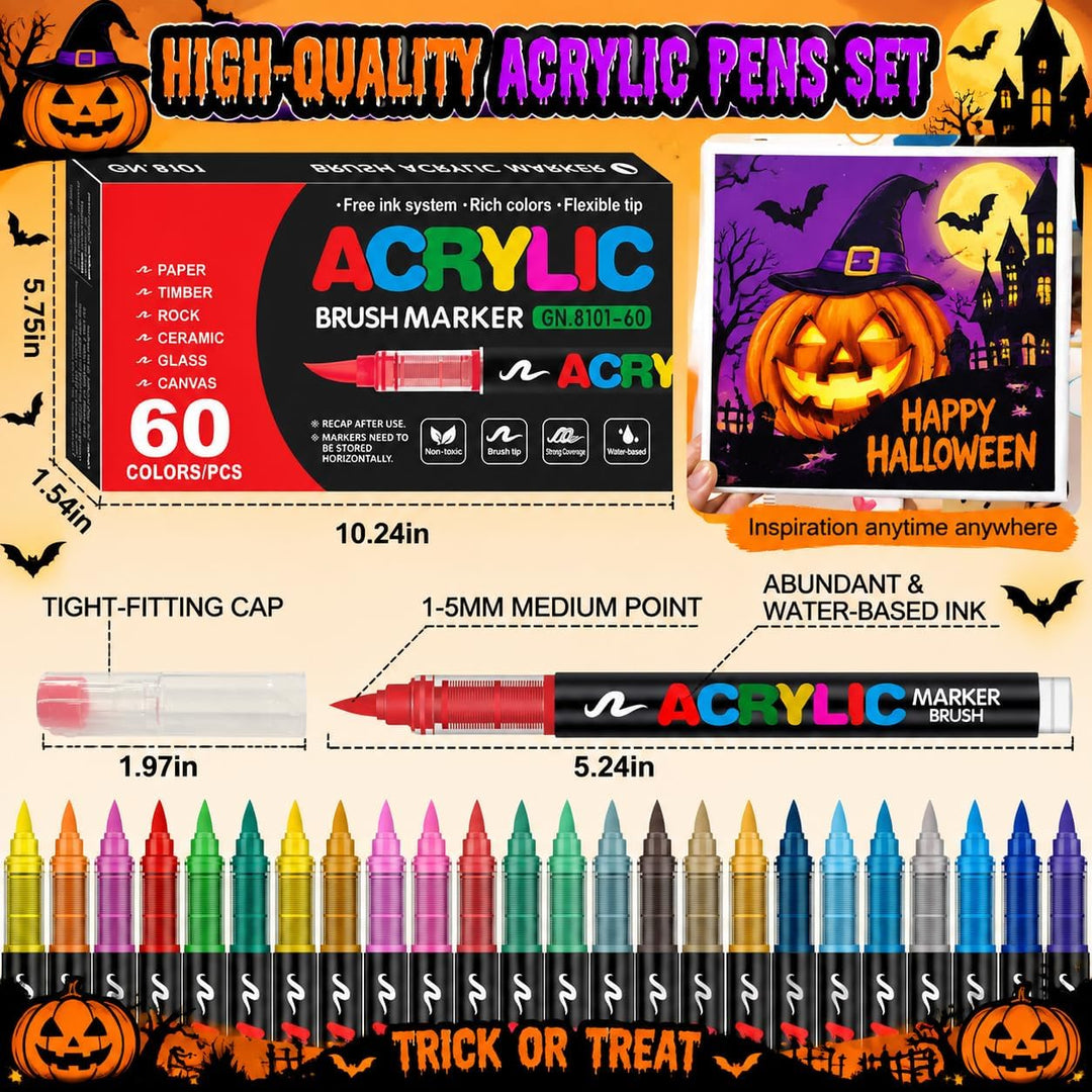60-Colour Soft Brush Acrylic Paint Marker Set - Just Closeouts Canada Inc.