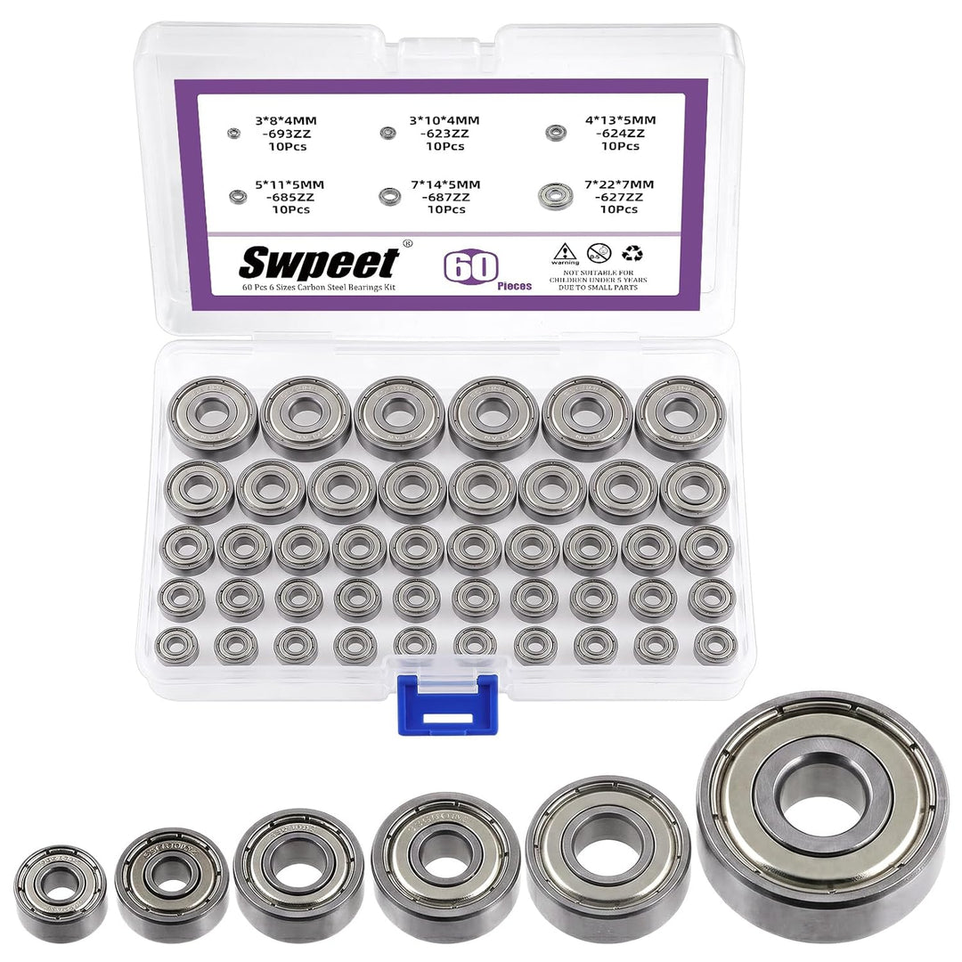 60-Piece Double-Shielded Ball Bearing Assortment, 6 Sizes - Just Closeouts Canada Inc.X004I4JDH1