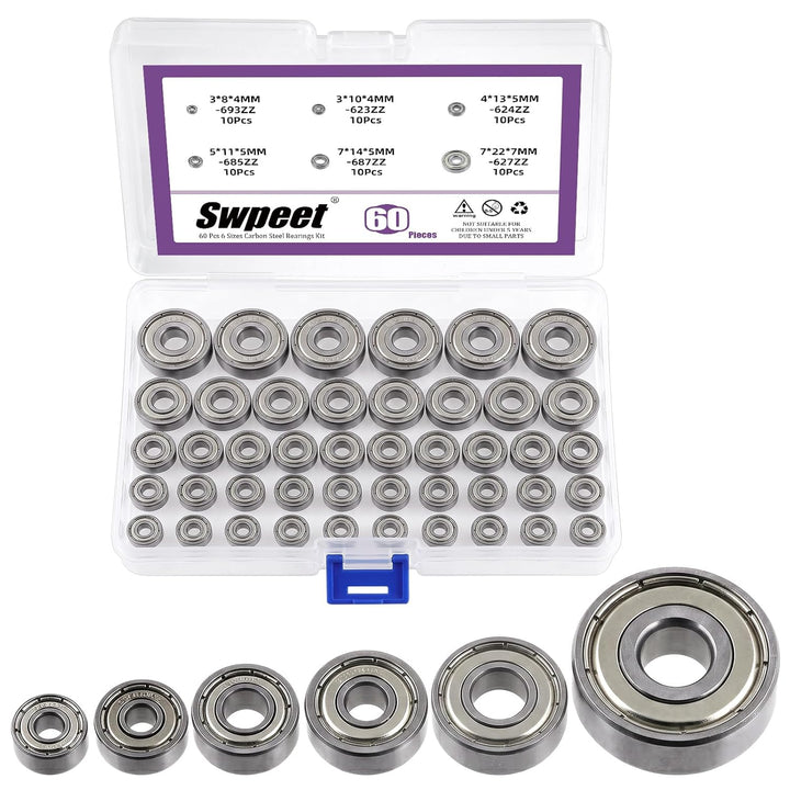 60-Piece Double-Shielded Ball Bearing Assortment, 6 Sizes - Just Closeouts Canada Inc.X004I4JDH1