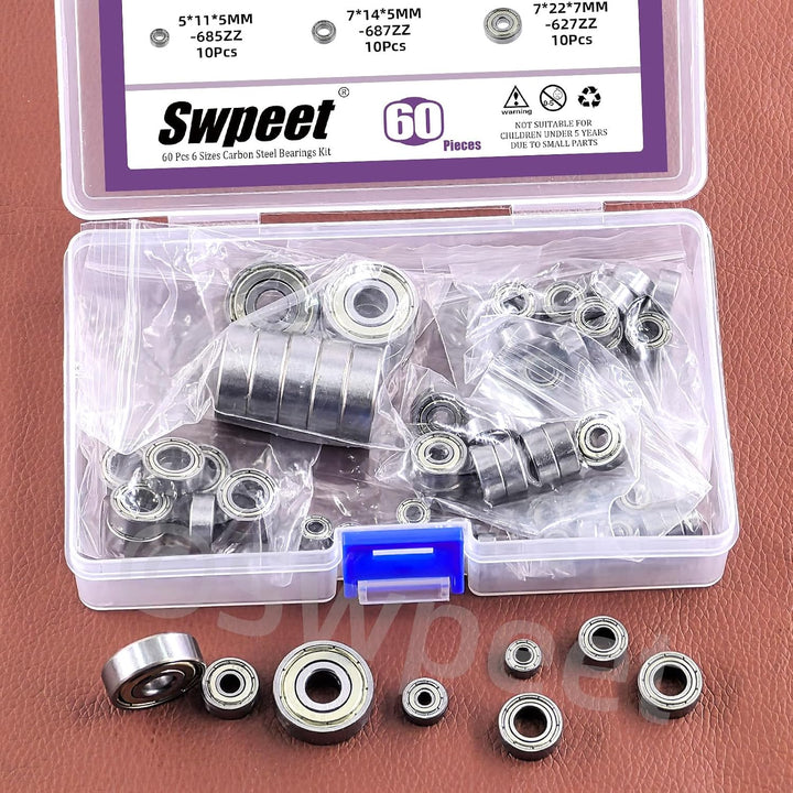 60-Piece Double-Shielded Ball Bearing Assortment, 6 Sizes - Just Closeouts Canada Inc.X004I4JDH1