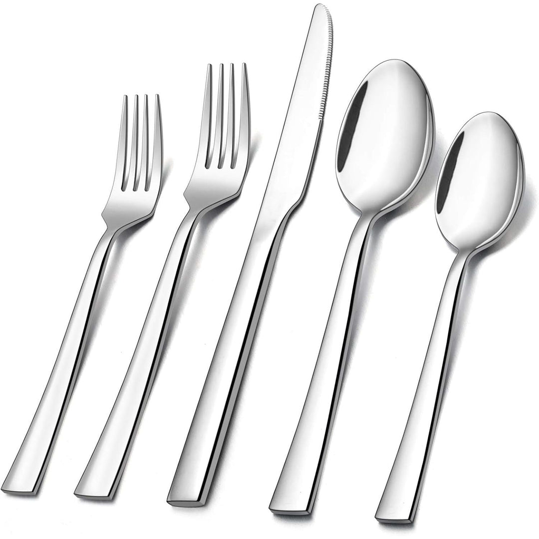 60 - Piece Silverware Set, E - far Stainless Steel Flatware Set Service for 12, Tableware Cutlery Set for Home Restaurant Party, Dinner Forks/Spoons/Knives, Square Edge & Mirror Polished, Dishwasher Safe - Just Closeouts Canada Inc.