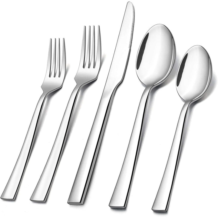 60 - Piece Silverware Set, E - far Stainless Steel Flatware Set Service for 12, Tableware Cutlery Set for Home Restaurant Party, Dinner Forks/Spoons/Knives, Square Edge & Mirror Polished, Dishwasher Safe - Just Closeouts Canada Inc.