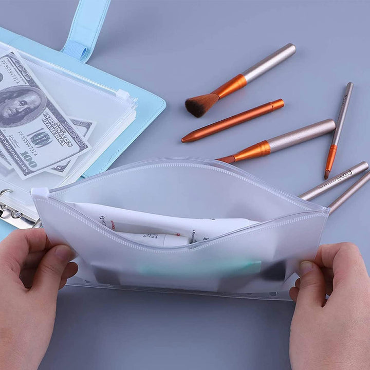 Binder Pockets A6 Size 6 Holes Zipper Binder Pouch Folders Clear Waterproof PVC Loose Leaf Bags for 6 Ring Binder Notebooks, Documents and Cards, Plastic Filing Bags, Mini Binder Cash Envelopes(12PCS)