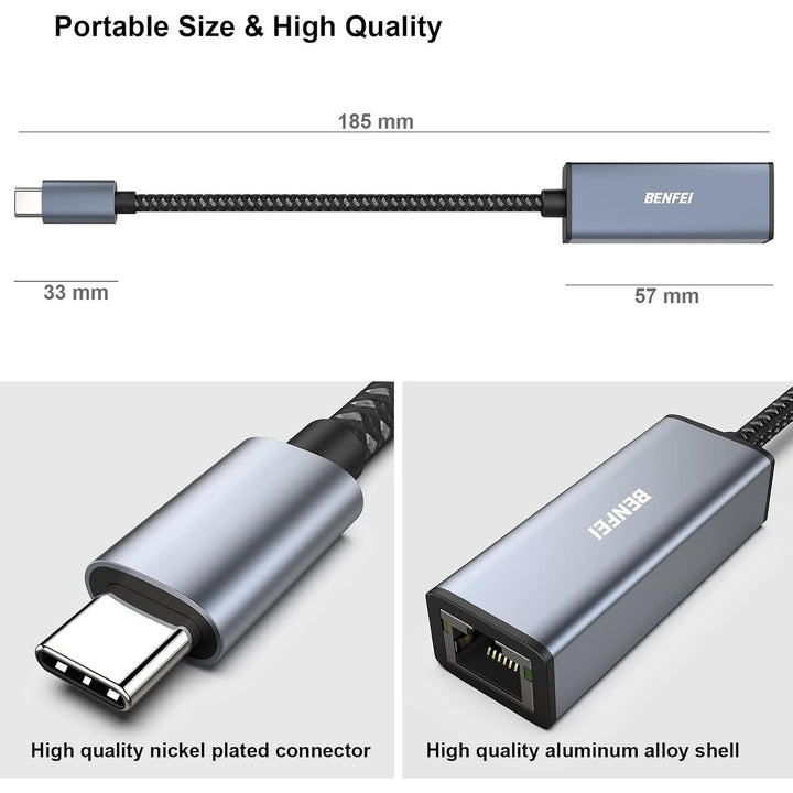 USB-C to Ethernet Adapter, USB Type-C (Thunderbolt 3/4) to RJ45 Gigabit Ethernet LAN Network Adapter Compatible with iPhone 15 Pro/Max, MacBook Pro/Air 2023, iPad Pro,iMac, S23, XPS 17 and More