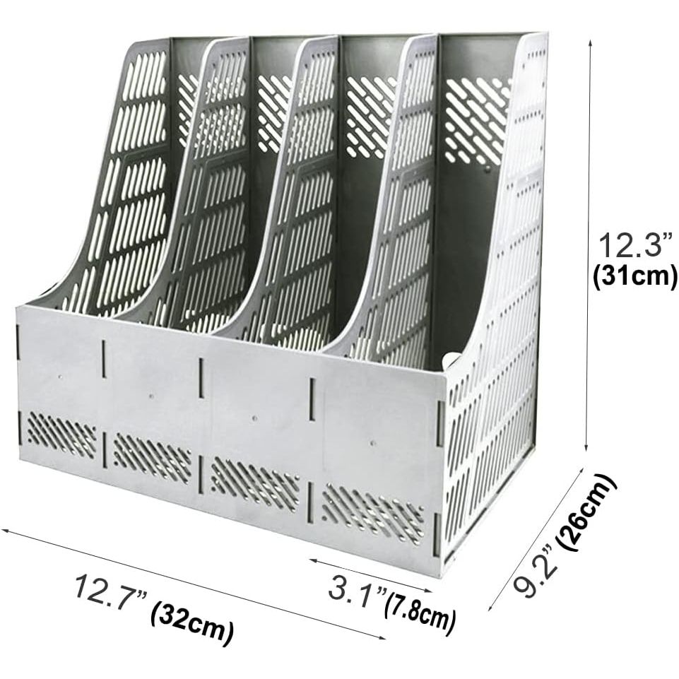 Sturdy Magazine Holder Organizer Desktop 4 Compartment File Holders Frames File Dividers Document Storage Rack Literature Organizer for Office Home School Gray