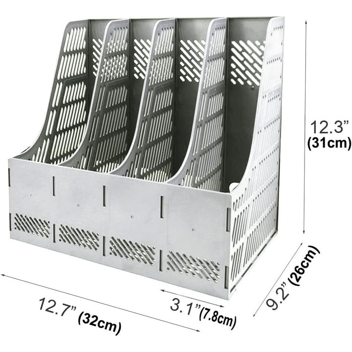 Sturdy Magazine Holder Organizer Desktop 4 Compartment File Holders Frames File Dividers Document Storage Rack Literature Organizer for Office Home School Gray
