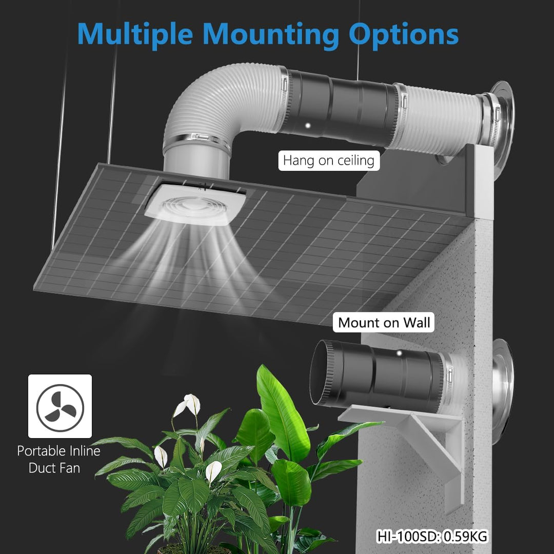 4 Inch Inline Duct Fan with Upgrade Controller - 130 CFM Airflow with 6W Ultra-Low Power and Low Noise