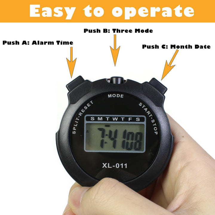 6-Pack Digital Sport Stopwatch Timer, Electronic Large Display with Date Time and Alarm Function, Multi-Function Sports Coaches Fitness Coaches and Referees Black