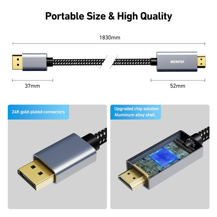 4K DisplayPort to HDMI 6 Feet Cable, 2 Pack Uni-Directional DP 1.2 Computer to HDMI 1.4 Screen (Male to Male) Compatible with HP, ThinkPad, AMD, NVIDIA