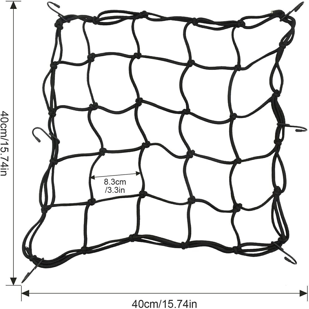 2 Pack Motorcycle Net, 40x40cm Motorcycle Helmet Net, Luggage Cargo Net for Moto and Bike, Spider Heavy Duty Elasticated Bungee Comes with 6 Hooks for Secure