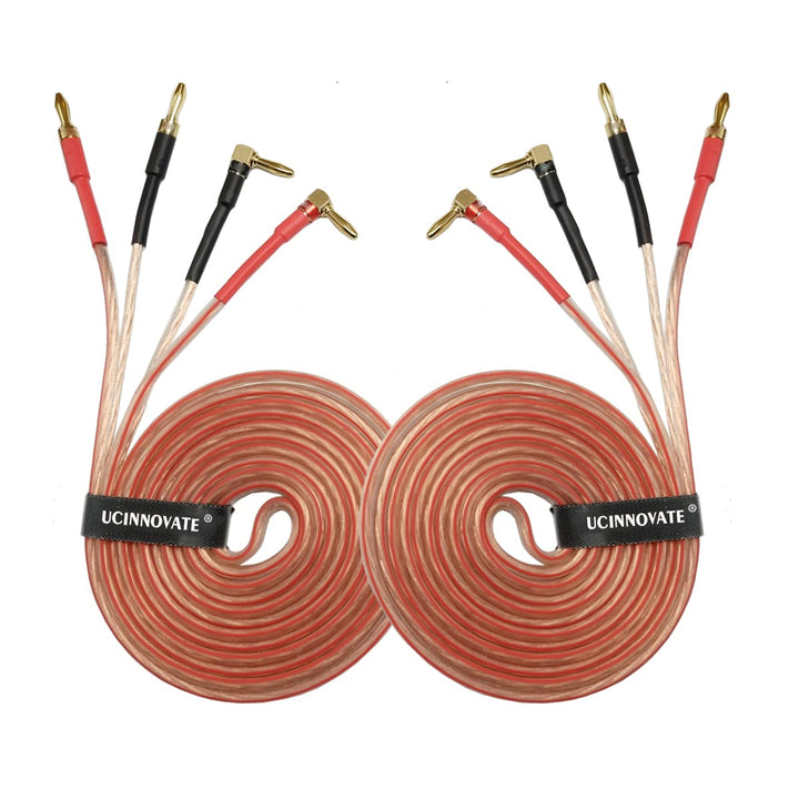 2 Pack 13 AWG Speaker Wire with Banana Plugs, 2X 3m HiFi Speaker Cable with Gold-Plated Right Angle Banana Plugs to Banana Plugs Audio Cable Speaker Cord for Audiophile (3m / 9.8FT)