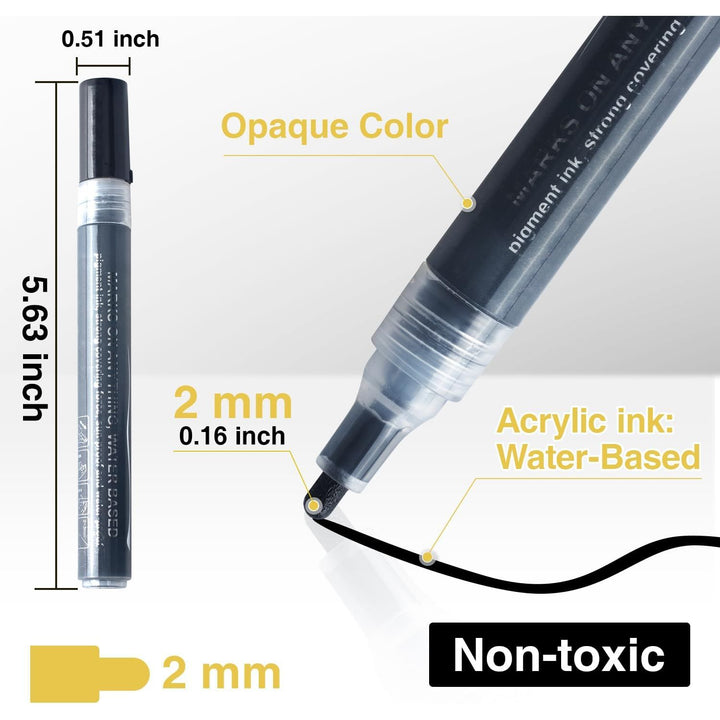 Black Acrylic Paint Markers: 8 Pack Black Paint pen, Acrylic Black Paint Marker for Rock Painting, Stone, Wood, Glass, Metallic, Ceramic, Graffiti, Paper, Drawing, Water-Based Paint pens Sets