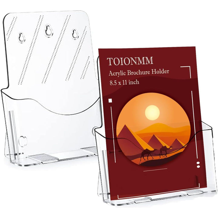 2 Packs Acrylic Brochure Holder, 8.5x11in Plastic Pamphlet Holder Stand, Clear Flyer Magazine Display Holders, Literature Holder Countertop/Wall Mount Organizer for Display Flyer, Booklet, Document
