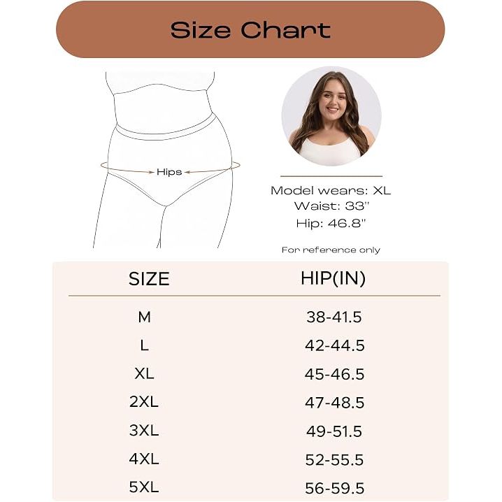 Women's Plus Size Underwear Cotton Stretchy High Waisted Briefs 5-Pack XXL