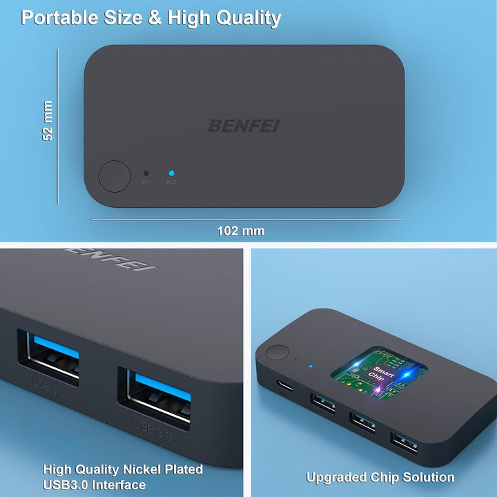 USB 3.0 Switch, USB Switcher 2 Computers Share 3*USB 3.0 and 1*USB C with Remote Control for PC Mouse Keyboard Printer Scanner, USB KVM Switch Selector Compatible with Windows, Mac, Linux