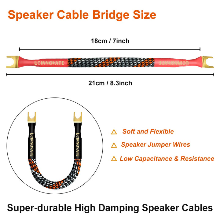4 x HiFi OFC Speaker Jumper Cable with Spade, 21cm Speaker Cable Bridge Bi-Wire Speaker Jumper Plates, 11AWG Cable Bridge to Speaker Cable Terminals with 8 Gold Plated Spade