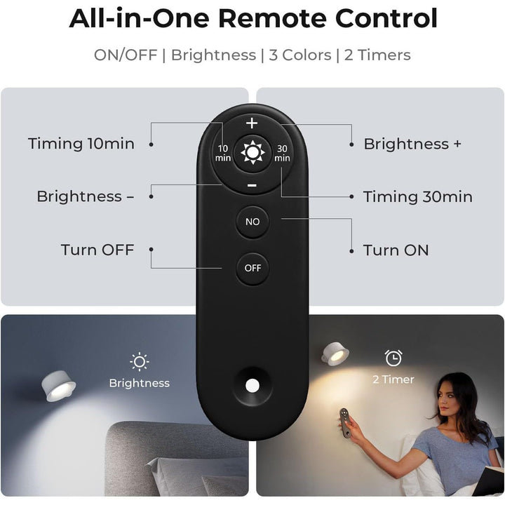 Wall Lights Cordless Wall Sconces Set of Two Rechargeable, 3 Colors