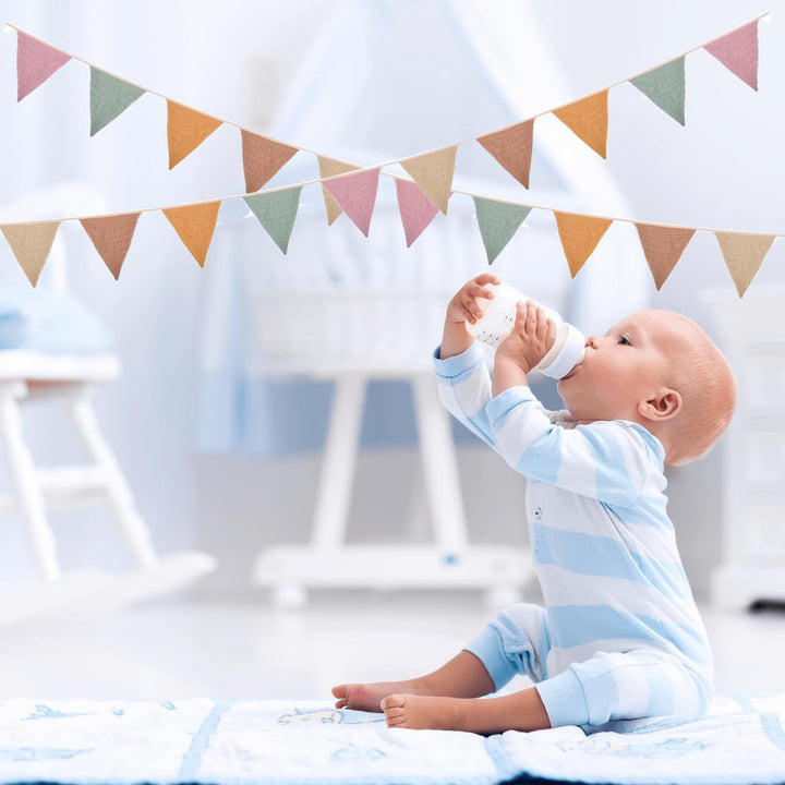 Pennant Banner Flags, 8.5 Ft Pennant Bunting Banner, Triangle Cotton Baby Bunting Flag for Nursery, Double Sided Colorful Banner Garland Flags for Baby Birthday Boho Shower Party Event (Morandi Beige)