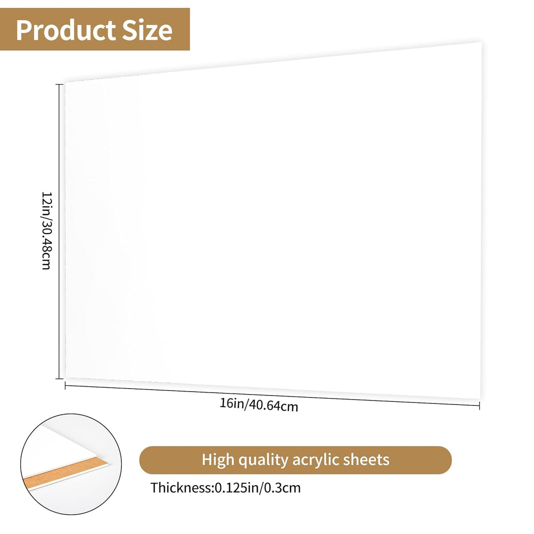 12 x 16 White Acrylic Sheets 1/8 inch Thick 3mm 2 Pack White Plexiglass Sheet,for Sign,Craft,Painting,Laser Cutting,DIY Display Projects (2, white, 12 x 16 x 1/8)
