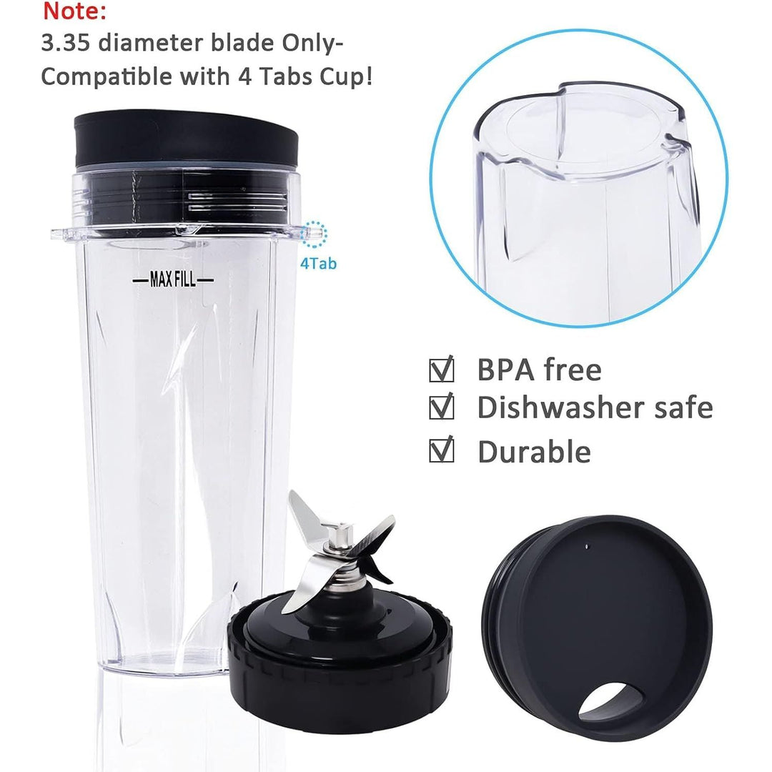 Replacement Parts Compatible with Nutri Ninja, Blender Blade 6 Fins and 2 Pcs 16oz Single Serve Blender Cup Set Compatible with Ninja BL660 BL740 BL780 BL771 BL772 BL773CO