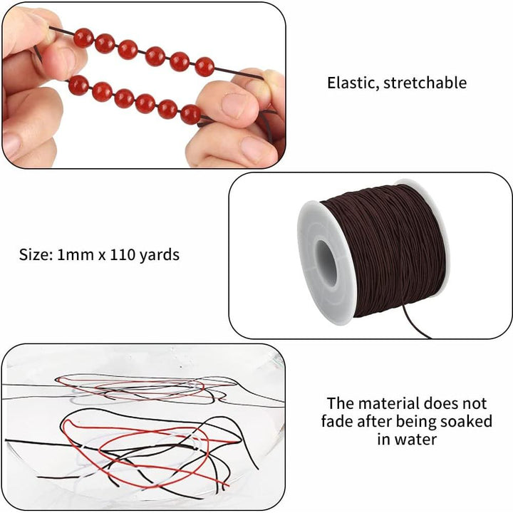 1mm x 110 Yards Black Elastic String for Bracelet Jewelry Making, Stretchy Cord for Bracelets, Rattail Macrame Necklaces Bulk Beading Thread Kumihimo