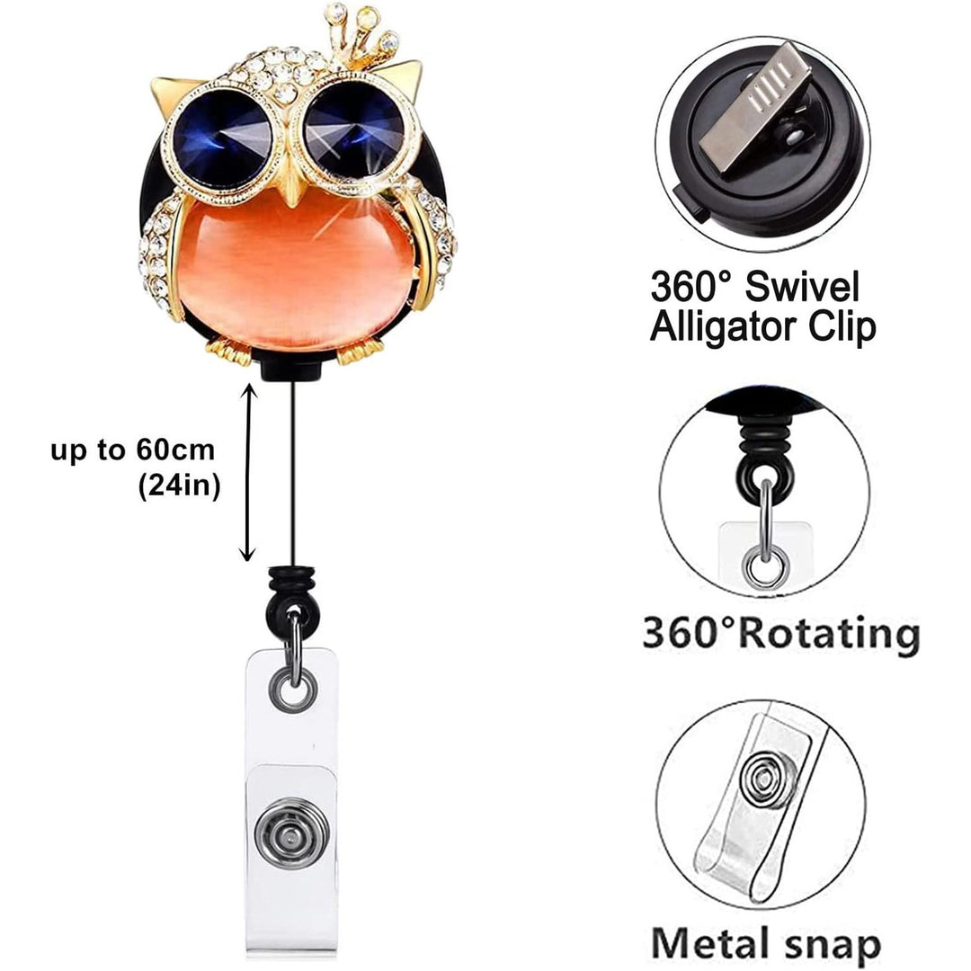 Rhinestones Retractable Badge Reel, Bling Diamond Nurse Badge Holder Reels with Swivel Alligator Clip for Teachers Students Volunteers Employees (3 Pack Crystal Cute Owl)