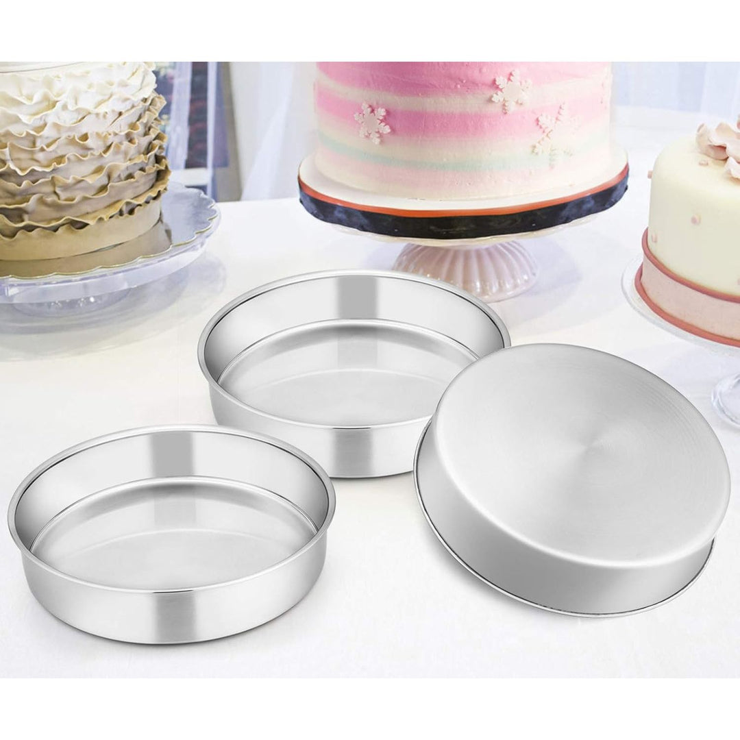 9½ Inch Cake Pan Set of 3, Stainless Steel Round Cake Baking Pans, Non-Toxic & Healthy, Mirror Finish & Dishwasher Safe
